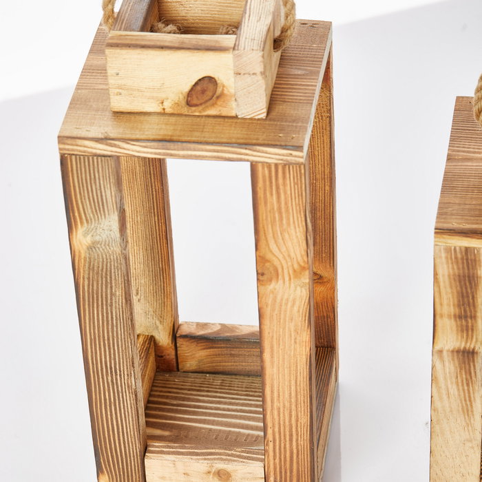 Aberto Design Juego de dos candelabros linterna de madera Natural Aberto Design Juego de dos candelabros linterna de madera Natural
